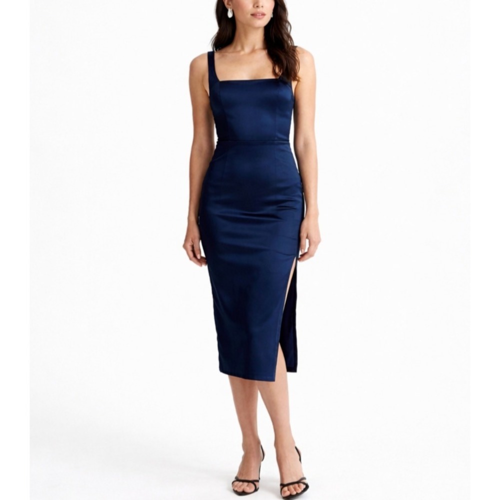 Abercrombie & Fitch Navy Satin Square-Neck Midi Dress